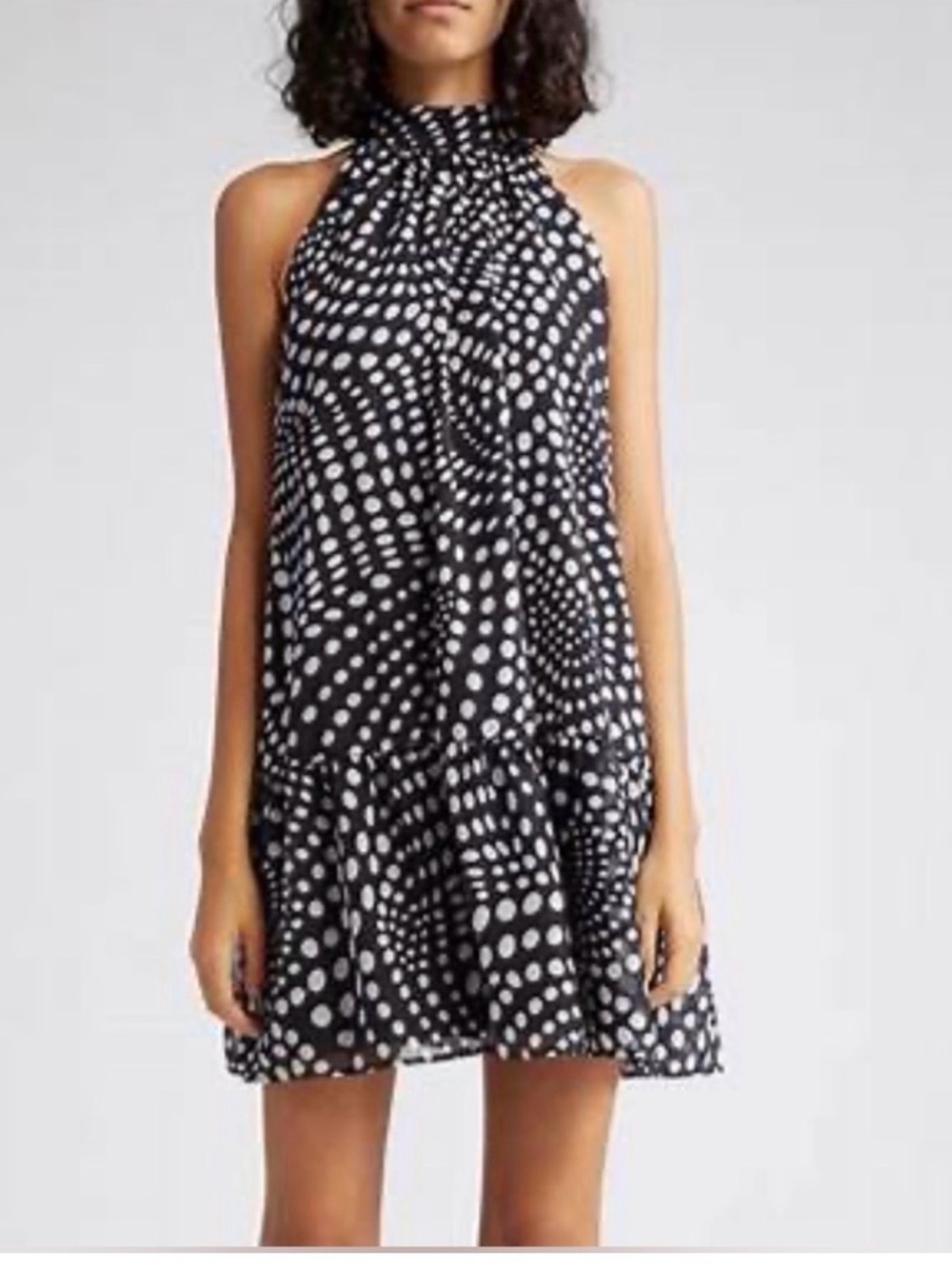 STAUD Black & White Polka Dot Halter Mini Dress